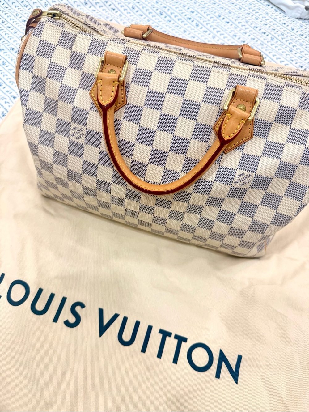 Louis Vuitton Damier Azur Speedy 30 - White and Blue Checkered Satchel